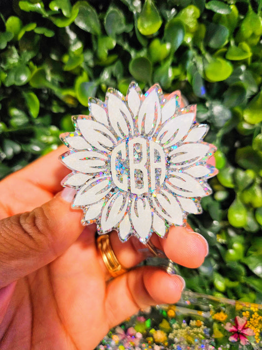 Monogramed Sunflower Badge Reel