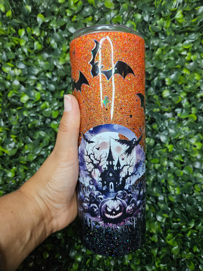 20oz Haunted House Ombre Glitter Stainless Steel Tumbler