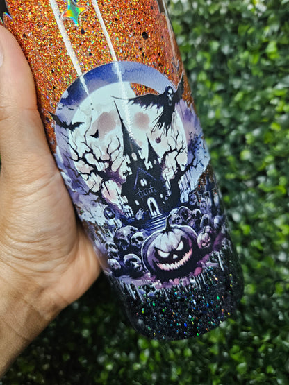 20oz Haunted House Ombre Glitter Stainless Steel Tumbler