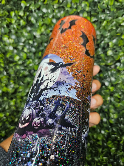 20oz Haunted House Ombre Glitter Stainless Steel Tumbler